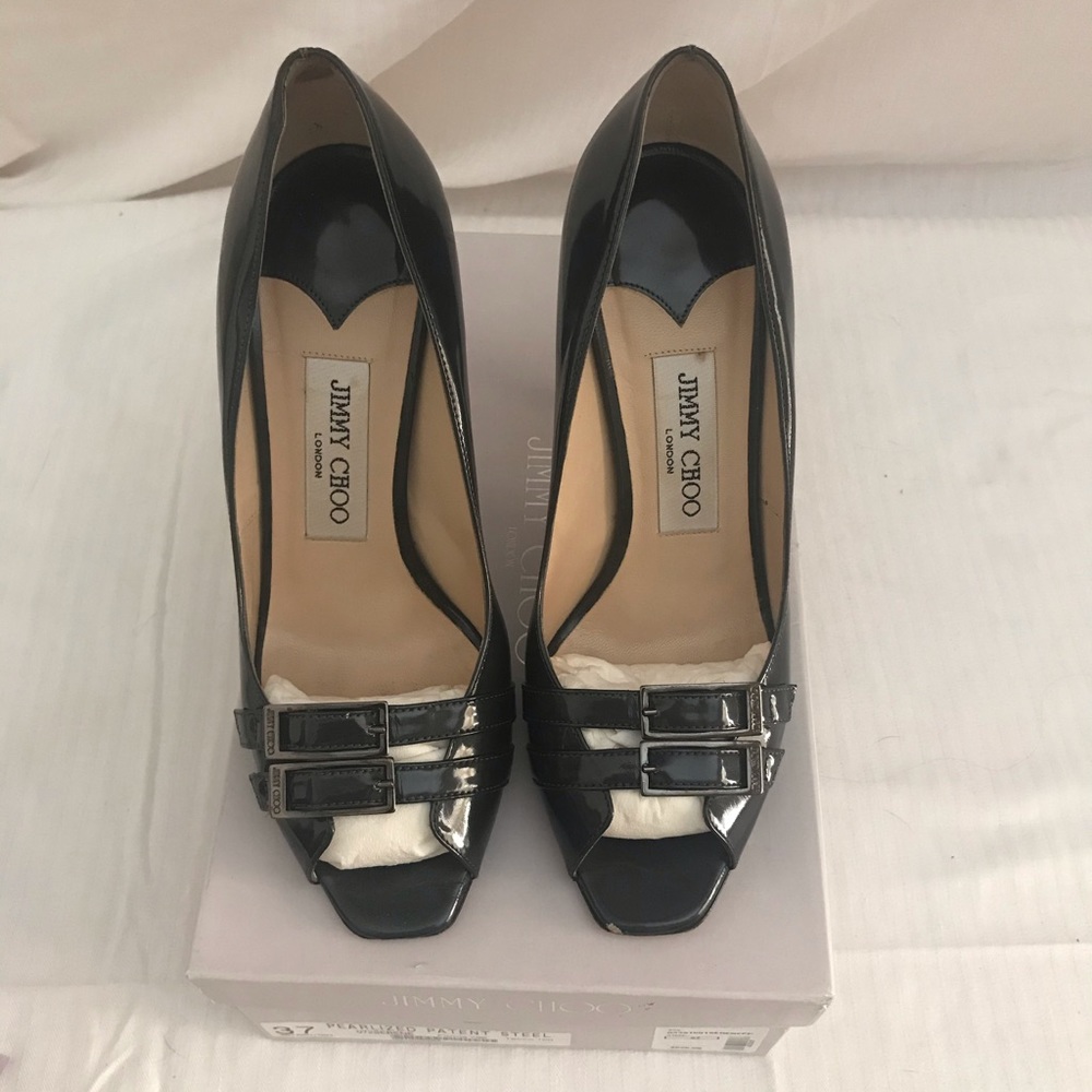 Unique Jimmy Choo Pearlized Patent Steel Stilettos